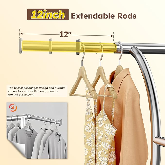 Raybee 78" W Heavy Duty Clothes Rack Loads 630 LBS, Double Rods Clothing Racks for Hanging 450+ Clothes, Clothing Rack with Wheels, Portable Commercial Garment Rack, Chrome