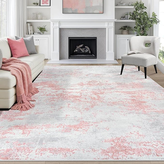 9x12 Area Rugs for Living Room Rug Washable: Abstract Large Rug for Dining Room Bedroom Carpet Non Slip 9 by 12 Indoor Modern Nursery Home Office Pink