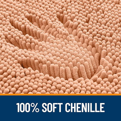 OLANLY Bathroom Rugs 36x24, Extra Soft Absorbent Chenille Bath Rugs, Rubber Backing Quick Dry, Machine Washable Bath Mats for Bathroom Floor, Tub and Shower, Home Decor Accessories, Peach