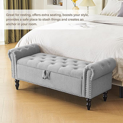 Furnimart Storage Ottoman Bench for Queen Size Bed, Faux Linen Upholstered Storage Bench Accent Bench with Rolled Arms for Bedroom,Living Room, Entryway, 2.5Cubic Feet