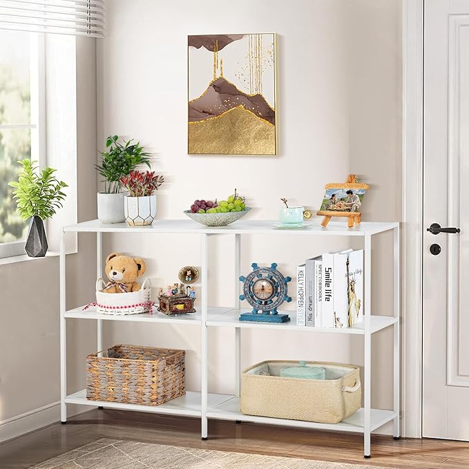 HDANI 47.2 Inch Metal Console Table with 3 Tier Strage Shelves,Narrow Entryway Table,Modern Sofa Tables for Entryway, Living Room,Bedroom,White