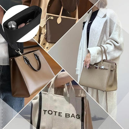 Purse Organizer Insert, Satin Tote Bag Organizer with 8 Sizes, Handbag Dividers for Inside Purse, Compatible with Longchamp, Neverful, 25C Hobo and More Bags（Slender Large,Black）