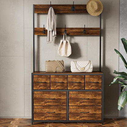 Wardrobe Closet with 8 Drawers, 69" H Freestanding Clothing Rack, Large Capacity Storage Organizer with 6 Double Hooks for Bedroom Dorm Room Apartment (Rustic Brown)