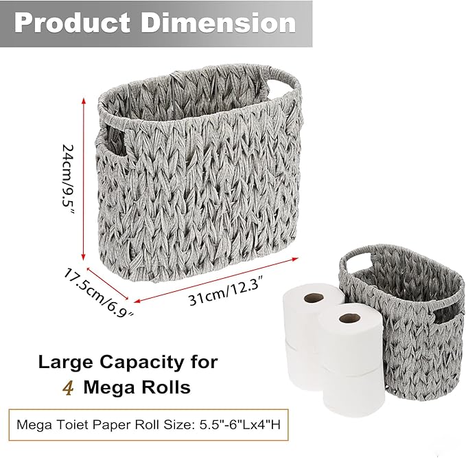 Sumnacon Toilet Paper Storage Basket Freestanding, Wicker Toilet Paper Holder Stand with Handle, Decorative Narrow Bathroom Baskets Sturdy Plastic Organizer Bin for Tissue Rolls, Toiletries, Towels