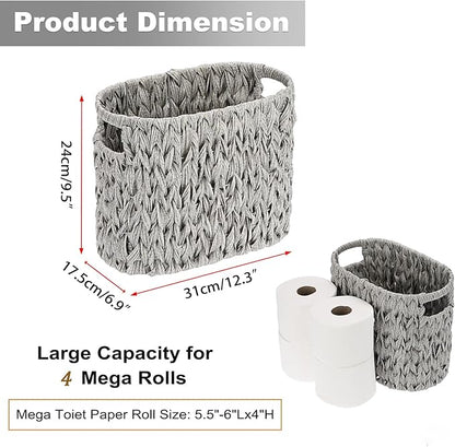 Sumnacon Toilet Paper Storage Basket Freestanding, Wicker Toilet Paper Holder Stand with Handle, Decorative Narrow Bathroom Baskets Sturdy Plastic Organizer Bin for Tissue Rolls, Toiletries, Towels