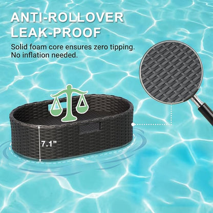 Greesum Wicker Pool Floating Tray, 26”x15” Oval Portable Serving Tray for Holding Fruits, Drinks & Essentials, Suitable for Pool Activities, Bathtub, Hot Tub, Beach Parties, Black