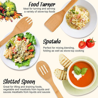 Wooden Spoons for Cooking,Heat-resistant Wood Serving Utensil Set Ideal for Kitchen Nonstick Cookware Everyday Use,Bamboo Cooking Spoon Spatula