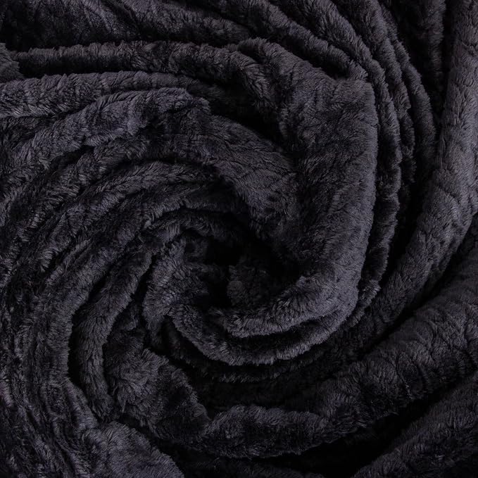 Waffle Knit Textured Throw Blanket Soft for Couch, Sofa, Twin Bed, Kids, Adults, 50” x 60” Chenille Knit Blanket, Boho Throw Blanket for Home Decor 250 GSM (Midnight Black)