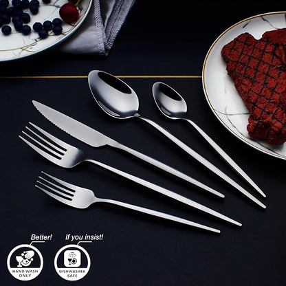 CHAAMFORGE 20 Piece Luxury Silverware Set for 4 Black Mirror-Polished 18/10 Stainless Steel Heavy Flatware Set Modern Cutlery Set Knife/Fork/Spoon with Gifts for Home & Restaurant