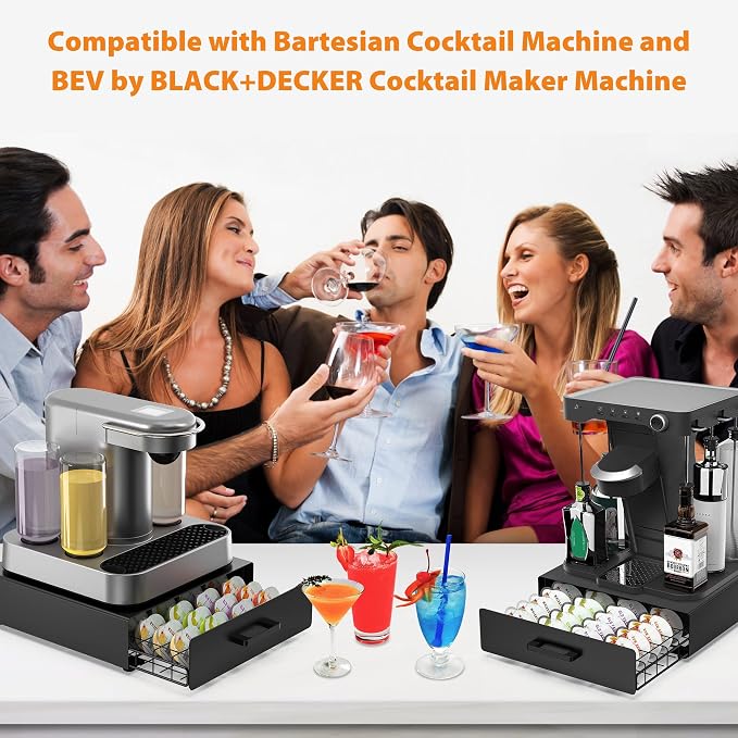 Storage Drawer for Bartesian Pods, Cocktail Pod Holder for Bartesian Capsules Compatible with Bartesian Cocktail Machine, Hold 40 Pods, Countertop Organizer Bar Accessories- Black