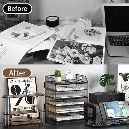 6 Tier Desk Organizer, Heavy-Duty Thick Metal Letter Tray Organizer, Large Capacity Desktop File Organizer for Heavy Files, Easy to Assemble for Home, Office & Classroom,Black