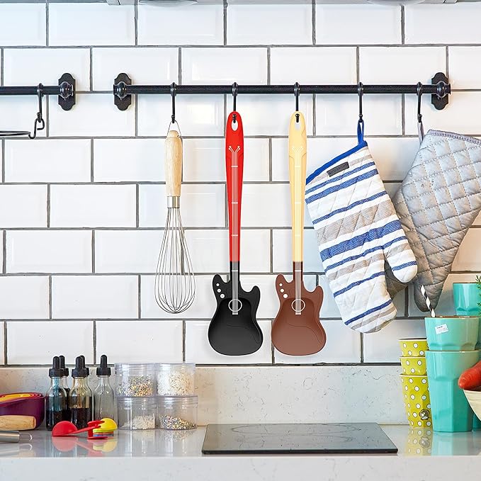 Novelty Guitar Silicone Spatula for Kitchen,Music-themed Tools, Food Grade Silicone – Unique Gift for Music Lovers and Cooking Enthusiasts (Yellow-brown & Black-red)