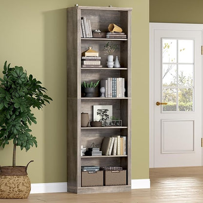 BORNOON 75" Tall Bookshelf, 6-Tier Floor Standing Bookcase with Adjustable Shelves, 24" Wide Open Storage Shelf, Modern Display Organizer for Home Office, Living Room, Bedroom, Study