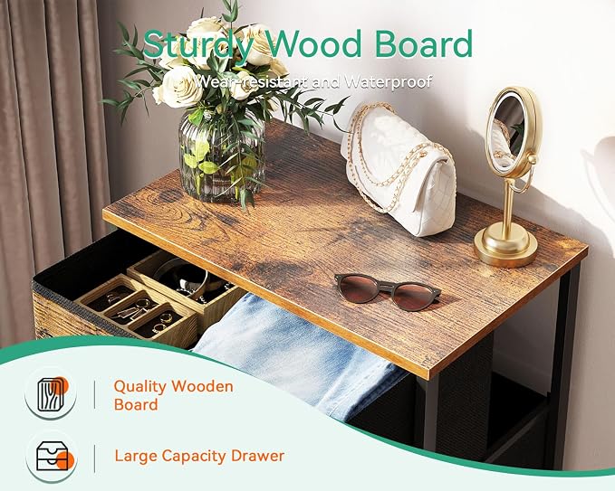 AODK Dresser for Bedroom with 4 Storage Drawers, Small Dressers Chest of Drawers Fabric Dressers with Sturdy Steel Frame, Dresser for Closet with Wood Top, Vintage