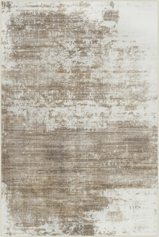8x10 Area Rugs Washable Rug: Modern Abstract Living Room Rug Soft Anti-Skid Thin Carpet Indoor Floor Non-Shedding Carpets for Bedroom Dining Room Farmhouse Nursery Home Office Brown White