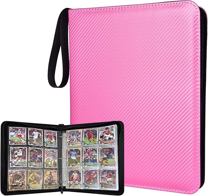 Portable 9-Pocket Trading Card Binder, Holds 1080 Cards with 60 Removable Sleeves Baseball Card Binder, Compact Card Album Organizer for Game & Sports Cards, Pink Color