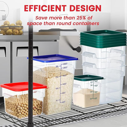 4 Pack Food Storage Containers, 8 Quart with Lids, Square Commercial Containers with Scale, NSF, Polycarbonate, Clear