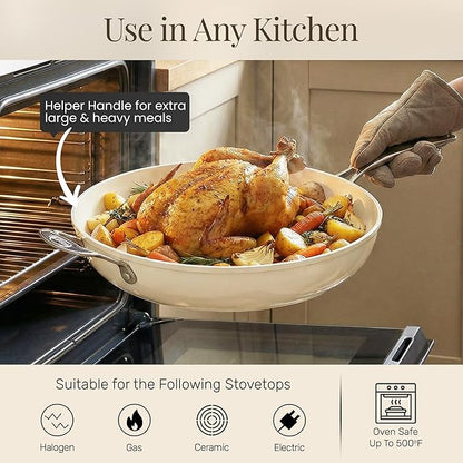 GOTHAM STEEL Cream 14 Inch Non Stick Frying Pans, Large Family Sized Nonstick Cooking Pan Skillet, Nonstick, 100% PFOA Free Ceramic Coating, Oven and Dishwasher Safe, Cream White