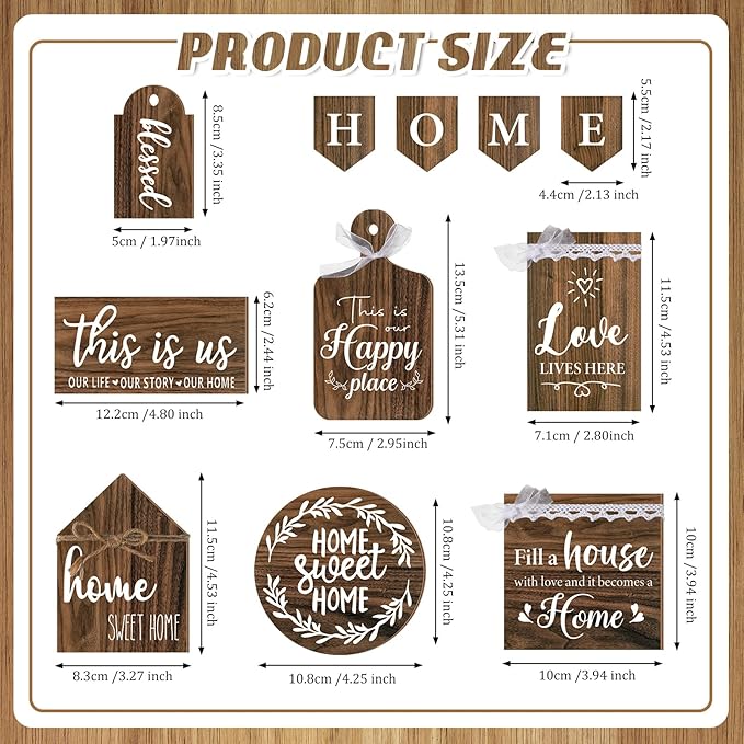 11 Pcs Home Tiered Tray Decor Sweet Home Rustic Farmhouse Tiered Tray Decorations Set Spring Wooden Signs Vintage Farm Animal Farmhouse Tabletop Wood Signs for Kitchen Table Shelf Decor
