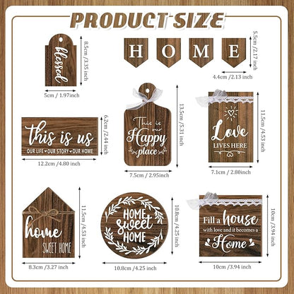 11 Pcs Home Tiered Tray Decor Sweet Home Rustic Farmhouse Tiered Tray Decorations Set Spring Wooden Signs Vintage Farm Animal Farmhouse Tabletop Wood Signs for Kitchen Table Shelf Decor