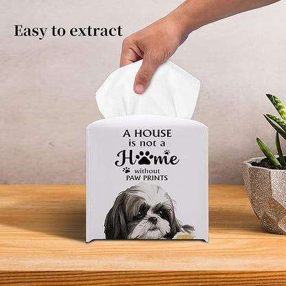 Grace Yonks Cute Shih Tzu Tissue Box Cover Square, Shih Tzu Dog Cube Case for Facial Tissues, 5.2" PU Leather(029)