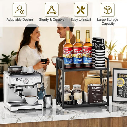 Giikin Kitchen Countertop Organizer, 2 Tier Coffee Bar Organizer, Black Spice Rack for Counter, Kitchen Counter Shelves, Particleboard, Large Size (15.8" L x 7.9" W x 15.8" H), Black