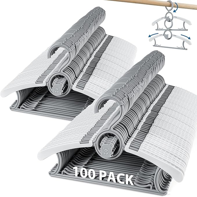 Baby Hangers for Closet Adjustable, Extendable & Stackable Kids Hangers, 11~14inch Non-Slip Plastic Kid Hangeres, Toddler Hangeres for Infant Baby Toddler Children Nursery Teen, Gray, 100PCS