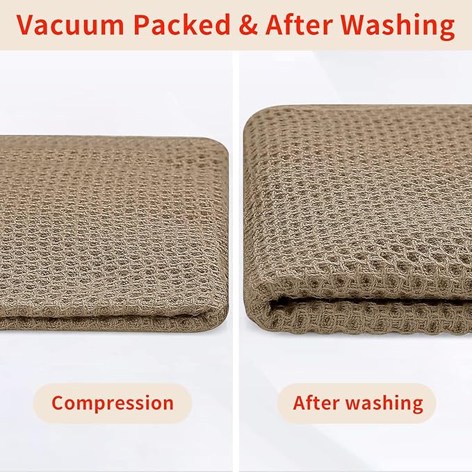 Homaxy 100% Cotton Waffle Weave Kitchen Dish Towels, Ultra Soft Absorbent Quick Drying Cleaning Towel, 13 x 28 Inches, 18-Pack, Tan