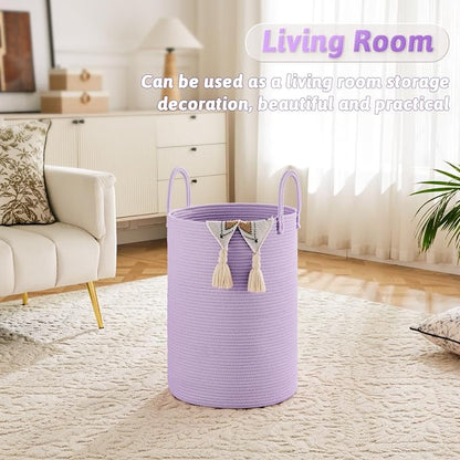 Artfeel Laundry Basket,Woven Cotton Rope Laundry Hamper,100L for Decorative Storage of Dirty Clothes,Toys and Blankets in Bathroom,Baby Room and Living Room