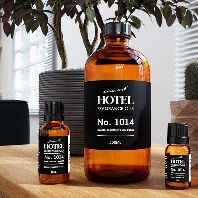 AirScent Hotel Diffusre Oil No. 1014 - The Iconic 5-Star Hotel Coastal Blend - Lemon Bergamot Sea Breeze - 120 mL Hotel Diffuser Oil for Ultrasonic and Waterless Diffusers and Crafting