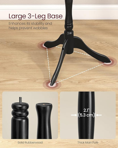 VASAGLE Coat Stand, Solid Wood Freestanding Coat Rack with 11 Hooks, Hall Tree for Bags, Purses, Hats, for Entryway, Hallway, Rubberwood, Ink Black URCR005B01