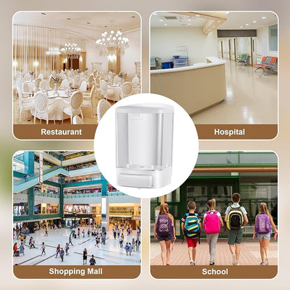 Hushee 4 Pcs Plastic Wall Mounted Soap Dispenser Commercial Manual Soap Containers Wall Dispenser for Kitchen Shower Hotel Liquid Shampoo Gel Chamber(33.8 oz 1000 ml,White)