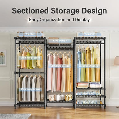VIPEK V5 Portable Closet Wardrobe Heavy Duty Clothes Rack, Freestanding Clothing Rack with 4 Hang Rods & 8 Shelves, Adjustable Closet Racks, 68.9" L x 15.7" W x 76.4" H, Max Load 890LBS, Black