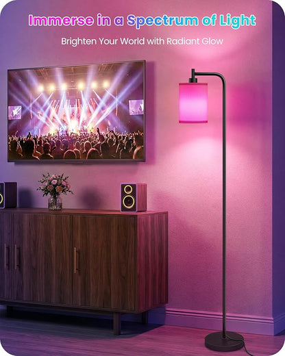 RGB Floor Lamp for Living Room with Remote and Foot Switch, Modern Standing, Dimmable Corner Lamp,10W Bulb 3 Color Temperatures, for Bedroom, Office, Corner, ETL Listed, White RCW19LD05