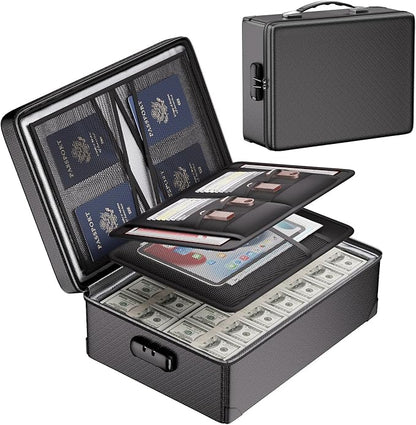 DocSafe Fireproof Document Box with Lock - 12 Layers Heat Insulated File Organizer Hard Case Safe Box with Fireproof Zipper, Home Safe Protects Important Documents, Passport, Cash (Black)