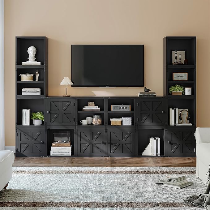 2-Tier Stackable Cube Storage Organizer, DIY Cube Storage Bookcase with Doors & Anti-Tip Design, Book Shelf for Bedroom, Office, Dorm,15" W x 11.81" D x 30" H, Black
