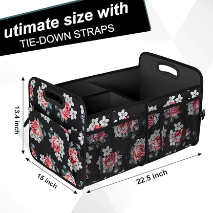 Femuar Car Trunk Organizer,Car Storage Organizer with 72L Large Capacity Waterproof Collapsible and 11 Pockets,Trunk Organizer for Car Suv/Jeep/Sedan, Large Size, Flower