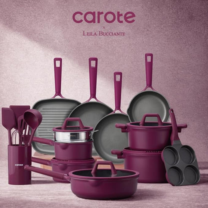 CAROTE 31PCS Pots and Pans Set, Nonstick Cookware Set Kitchen Non Stick Induction Cookware Non-toxic Granite Cooking set, PFOA Free
