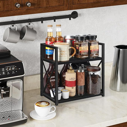 YINMIT Countertop Shelf Organizer,Coffee Bar Accessories,Spice Rack,Coffee Counter Shelf,2 Tier Coffee Organizer Station for Mugs,Cups,Cream,Syrup(Black, Medium)