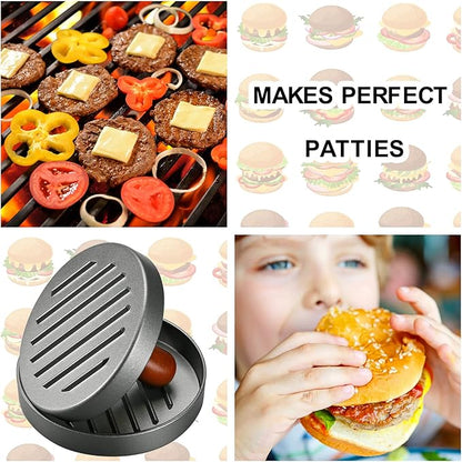 PIQUEBAR Burger Press Patty Maker Stainless Steel Hamburger Patty Press Mold Wood Handle Non-Stick with 100 Patty Papers