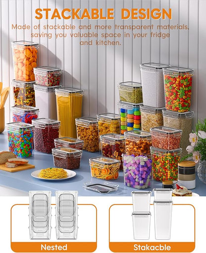 KEMETHY 36 PCS Airtight Food Storage Containers with Lids, Kitchen Pantry Organization and Storage, BPA-Free Plastic Scale Food Canisters for Cereal, Flour, Sugar, Dry Food, Include Labels & Marker