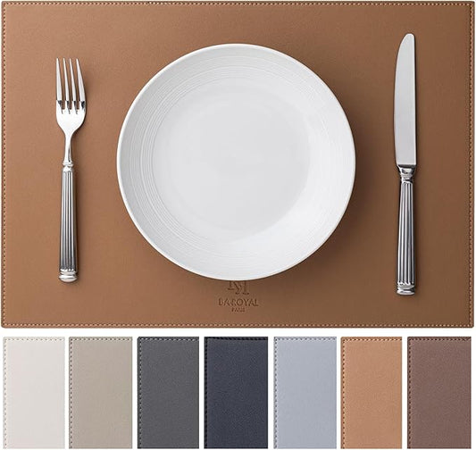 Faux Leather Placemats Set of 4 Vinyl Washable Wipeable Table Mats for Kitchen Dining Table Heat Resistant Waterproof Indoor/Outdoor Placemats Non-Slip Easy Clean Place Mats (British Khaki)