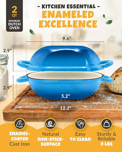 Loaf Pan for Bread Baking - incl. Sourdough Bread-Baking Supplies like Banneton Bread-Proofing Basket - 2QT Enameled Oval Cast Iron Dutch Oven, Bread-Oven, Sour Dough Bread-Banking-Pan Tools