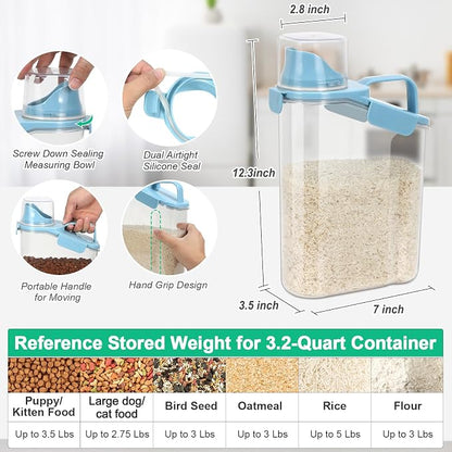 TBMax 2 Pack Rice Container Cereal Storage Container 3.2 Quarts, Kitchen Pantry Dry Food Storage Holder with Easy-Pouring Spout & Handy Cup, Small Pet Dog Cat Food Dispenser for Daily Feeding