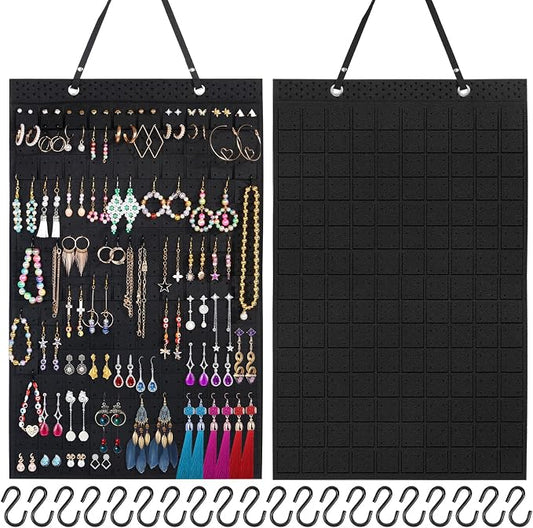 Caffox Hanging Earring Holder, Large Earring Organizer with 20Pcs Extra Hooks for Earrings, Necklaces, Bracelets, Jewelry and Sunglasses, Wall Earring Display for Home, Holds Up To 300 Pairs