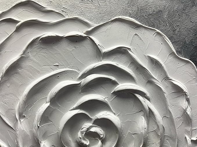 moshinart 24 x 36in Hand-Painted Oil Painting 3D Texture Black White Grey Modern Minimalist Black Abstract Wall Art, Home Office Wall Decoration Flower