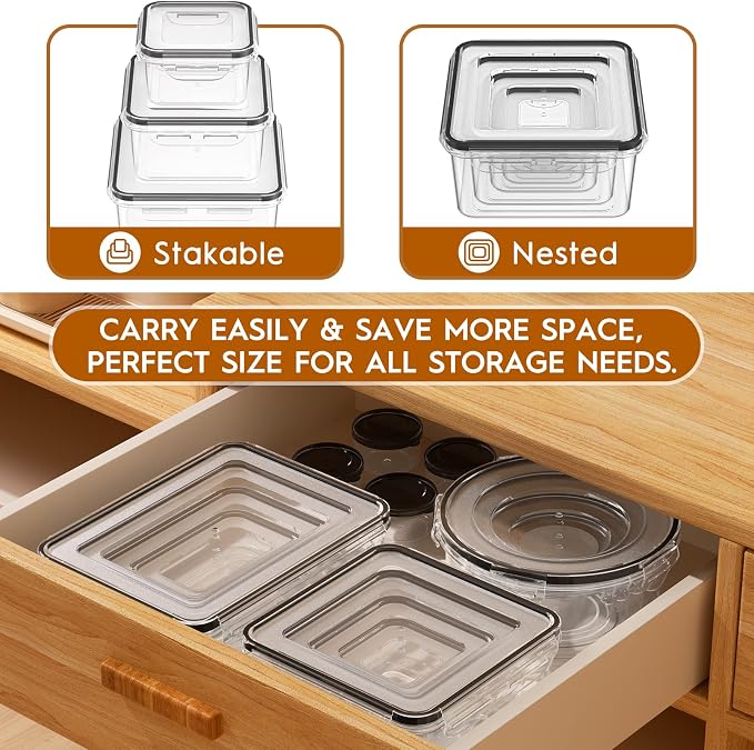 52 PCS Food Storage Containers with Lids Airtight (26 Containers & 26 Lids), Leak proof Meal Prep Container Set for Kitchen Storage, BPA-free, PVC-free Plastic, Microwave/Dishwasher Safe, Labels & Pen