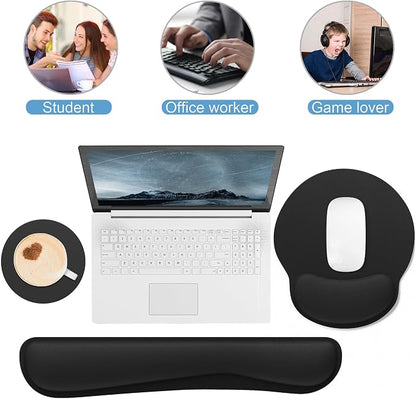 Ergonomic Mouse Pad with Wrist Rest and Keyboard Wrist Rest, Mousepad and Wrist Rest for Computer Keyboard, Pain Relief, Non-Slip Rubber Base, Mouse Pad with Wrist Support for Gaming, Office, Black