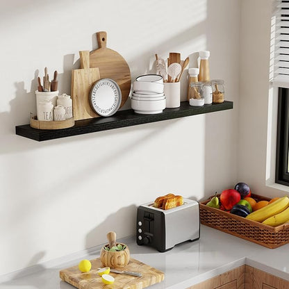 Acovy 48 Inch Floating Shelves, 8 Inch Deep Floating Shelves for Wall, Hanging Shelf with Invisible Brackets, Deep Shelves for Bathroom, Bedroom, Living Room, Black, Set of 1