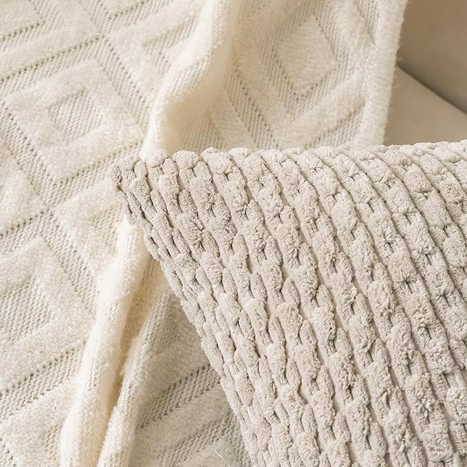 Set of 4 Grey White Taupe Decorative Throw Pillow Covers 16x16 Inch Corduroy Pillow Covers for Bed Couch Sofa Living Room Soft Square Cushion Cases